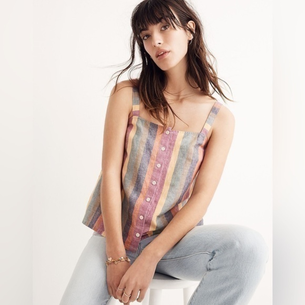 MADEWELL Rainbow Stripe Button-Front Tank Top XXS NWOT